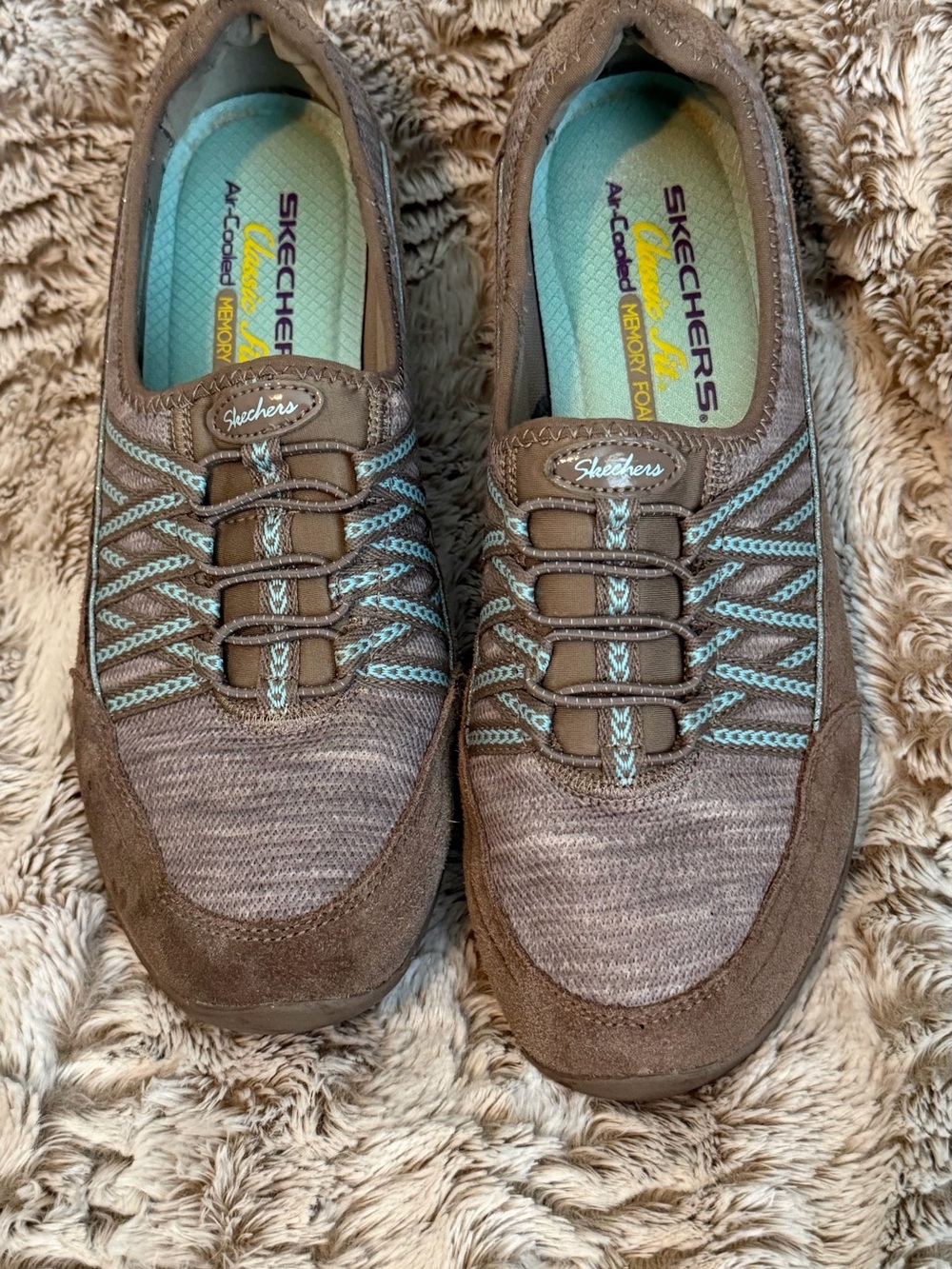 Skechers Brown Sneakers with Aqua Stitching